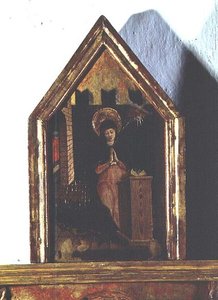 The Annunciation, (detail) of the San Silvestro Polyptych by Carlo Crivelli