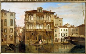 Maria Taglioni in a gondola in front of her building in Venice by Carlo Ferrari