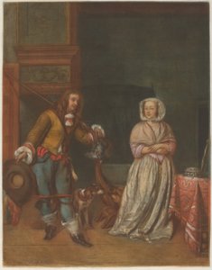 Huntsman Visiting a Lady by Carlo Lasinio after Gabriel Metsu
