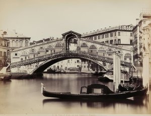 View of the Grand Canal with the Rialto Bridge in Venice. Ca. 1865-1875 by Carlo Naya