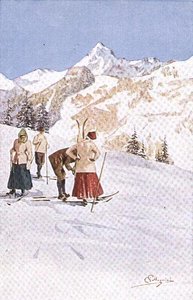 Skiers pausing on the Slopes by Carlo Pellegrini