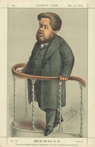 The Rev Charles Spurgeon, Noone has succeeded like him in sketching the comic side of repentance and regeneration, 17 July 1880, Vanity Fair cartoon by Carlo Pellegrini