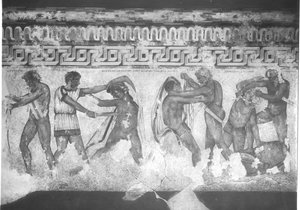 Reconstruction of the Etruscan wall painting in the Francois Tomb at Vulci of c.320-280 BC