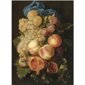 A Still Life with Plums, Grapes, Peaches and a Pomegranate Tied with a Blue Ribbon