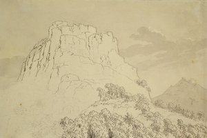 Rocky Hilltop with a Wooded Hill in Front by Caspar David Friedrich