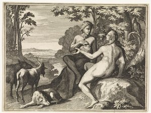Adam and Eve Surrounded by Animals in Paradise by Caspar Luyken