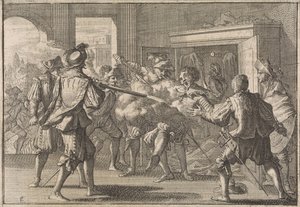Miguel de Vasconcelos Discovered in a Cabinet and Murdered by Angry Portuguese, 1640 by Caspar Luyken