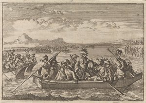 Waldensians Expelled from Savoy Returning in Boats Across Lake Geneva to Their Land, 1689 by Caspar Luyken
