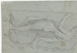 Study of a Standing Naked Youth with Staff by Caspar Netscher
