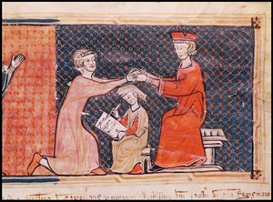 The Royal Prosecutor, the Scribe and the Feudal Lord, from Capbreu de Clayra et de Millas