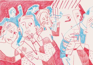 Expressive Figures in Red and Blue by Catalina Somolinos