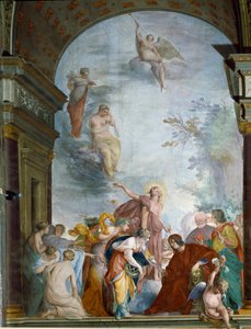 La Renommee celebrates the exploits of Lorenzo de Medici il Magnifico. Fresco by Cecco Bravo around 1635. Florence, Palazzo Pitti, Sala degli Argenti by Cecco  Bravo
