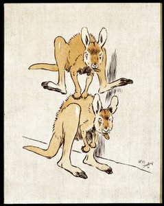 Comic Kangaroos. Two Kangaroos Play a Sheep Jump by Cecil Charles Windsor Aldin