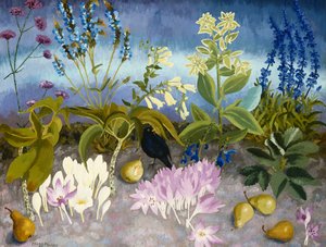 Blackbird and Flowers