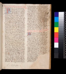 Ms 148. Gregory the Great, Dialogi in Italian transl. by Domenico Cavalca, f.1r Decorated letters [P] and [D] in red with pen-work decoration in blue by Central Italian School