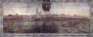View of the City of Vienna, Austria. View of the Cities of the Habsburg Empire. Fresco of the Michelozzo Court at the Palazzo Vecchio in Florence. Painting by Sebastiano Veronese Giovanni Lombardi, Cesare Baglioni and Turino da Piamonte, circa 1565 by Cesare Baglioni