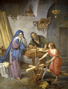 Joseph, Mary and Jesus in the Carpentry