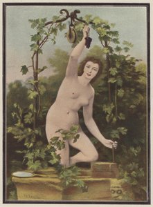 Woman picking grapes from a vine by Charles (after) Landelle