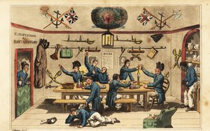 Johnny Newcome bringing rum to his fellow officers in the midshipman’s mess