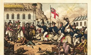 Royal Naval Officers Riding Pigs in Saddles Through the Market in Gibraltar by Charles (c.1797 1850) (after) Williams