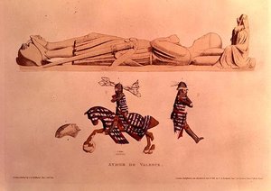 Tomb effigy of the knight Aymer De Valence, Earl of Pembroke (d.1324), pub. 1811 by Charles Alfred Stothard