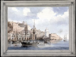 View at Malta (the Grand Harbour of Valletta with Fort Sant Angelo)