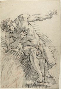 Sketch of a Male Nude Leaning on Right Elbow (recto)