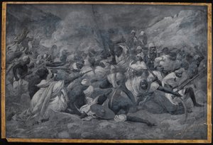 The defeat of the Egyptian Army under Hicks Pasha by the forces of the Mahdi Muhummad Ahmad at El Obeid, 5 November 1883 by Charles Auguste Loye
