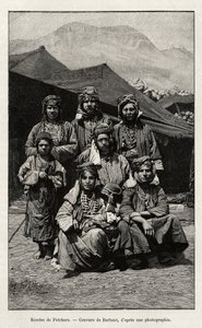 Kurds of Petchara (Turkey). Engraving by Barbant to illustrate the story “Across Russian Armenia, Karabagh, Valley of the Araxe, Massif of Ararat” by Madame B.Chantre, in Le tour du Monde 1892, directed by Edouard Charton, Hachette, Paris by Charles Barbant
