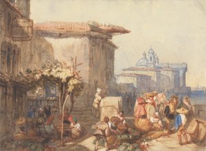 A Market Scene in Venice by Charles Bentley