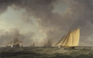 Cutter Close Hauled in a Fresh Breeze, with Other Shipping by Charles Brooking