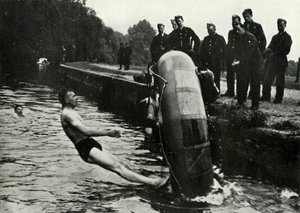 RAF personnel learning to use a dinghy by Charles Brown