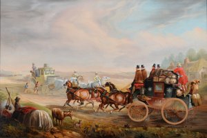 Hull-London Royal Mail Meeting a Travelling Chariot on the Road, c.1835 by Charles Cooper Henderson