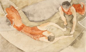 Two Trapeze Performers in Red