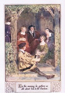 In the evening he gathers us all about him in the pavilion