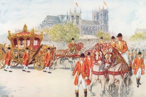 The coronation coach turns on to the Embankment by Charles Edmund Brock