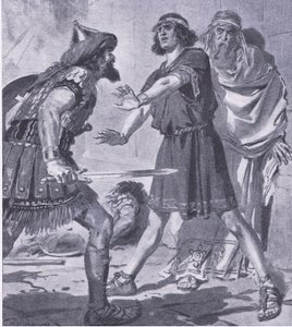 The life of Croesus saved by his deaf and dumb son, from My Magazine, pub.1922