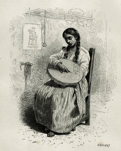 The embroiderer, in Salento, region of Quindio (Colombia), engraving by Ch.Delort, to illustrate the story of America Equinoxiale by E.Andre, mission assignment by the French government, published in the tour du monde, under the direction of Edouard Charto by Charles Edouard Delort