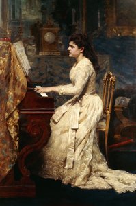 A Young Girl Playing a Piano by Charles Edouard de Beaumont