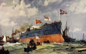 The Launch of the London at Portsmouth by Charles Edward Dixon