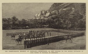 The Twenty-Fourth Regiment at Isandlana, Presentation of New Colours to the Second Battalion by Lord Napier of Magdala at Gibraltar by Charles Edwin Fripp