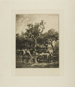 Cows at a Watering Place by Charles Emile Jacque