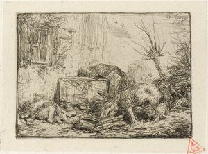 Farm Courtyard by Charles Emile Jacque