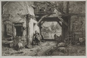 Farm Interior by Charles Emile Jacque
