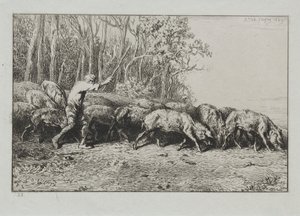 Herd of Pigs Leaving a Forest by Charles Emile Jacque