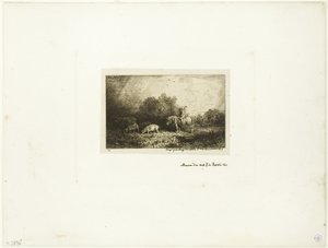 Landscape with Man on Horseback, Pigs and Cow by Charles Emile Jacque