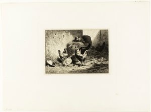 Rooster and Hens by Charles Emile Jacque