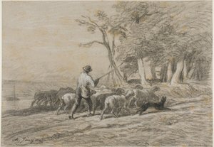 Shepherd and his Flock by Charles Emile Jacque