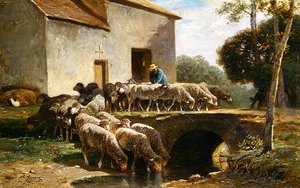 The Flock Leaving by Charles Emile Jacque