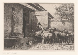 Woman Leading Sheep to the Stable by Charles Emile Jacque